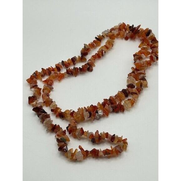 Red Brown Agate Stone Chip Beaded Necklace 40" Long - Picture 8 of 8